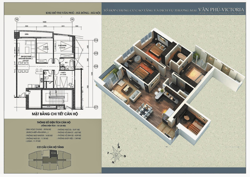 Thiết kế căn hộ chung cư Văn Phú Victoria diện tích 131 m2