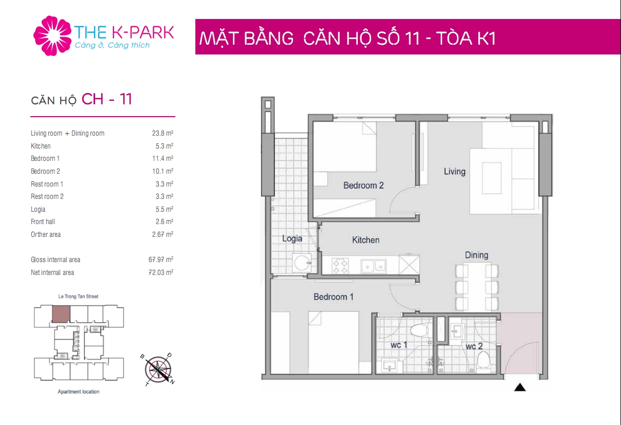 Mặt bằng căn hộ CH-11 toà nhà The K Park Văn Phú