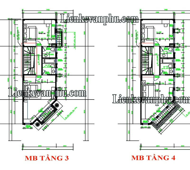 Thiết kế căn góc 4 tầng liền kề V5 V6 Văn Phú 